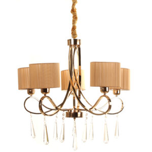 Φωτιστικό κρεμαστό 5 Χ Ε27 Φ68Χ60 εκ. χρυσό με κρύσταλλα και καπέλα