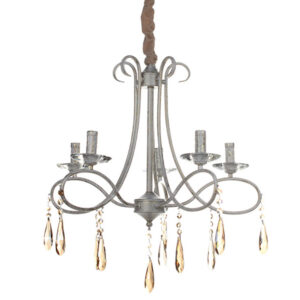 Φωτιστικό κρεμαστό 5 Χ Ε14 Φ60Χ60 εκ. πατίνα λευκό χρυσό με κρύσταλλα