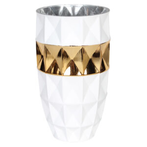 Ανθοδοχείο γυάλινο Φ14Χ25 εκ. λευκό χρυσό