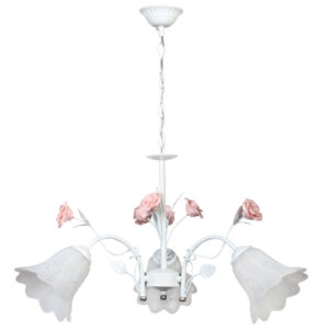 Φωτιστικό κρεμαστό 3 Χ Ε27 Φ64Χ34 εκ. λευκό με γυαλιά και τριαντάφυλλα