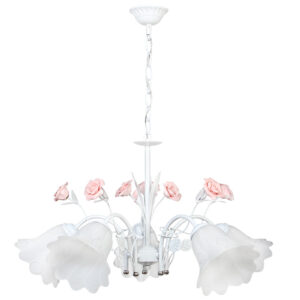 Φωτιστικό κρεμαστό Φ64Χ34 εκ. 5 Χ Ε27 λευκό με γυαλιά και τριαντάφυλλα