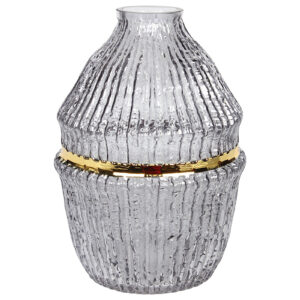 Διακοσμητικό – Ανθοδοχείο γυάλινο Φ18Χ26 εκ. φιμέ με χρυσές λεπτομέρειες