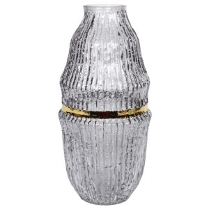 Διακοσμητικό – Ανθοδοχείο γυάλινο Φ15Χ31 εκ. φιμέ με χρυσές λεπτομέρειες