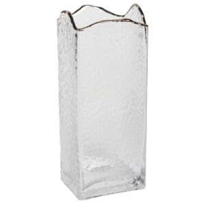 Ανθοδοχείο γυάλινο 10Χ8Χ25 εκ. διάφανο με χρυσές λεπτομέρειες