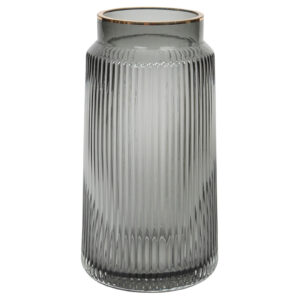 Ανθοδοχείο γυάλινο Φ12Χ23 εκ. ανάγλυφο φιμέ με χρυσές λεπτομέρειες