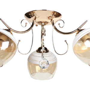Φωτιστικό οροφής 3 Χ Ε27 Φ56Χ22 εκ. χρυσό με γυαλιά και κρύσταλλα