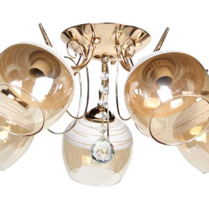 Φωτιστικό οροφής 5 Χ Ε27 Φ56Χ22 εκ. χρυσό με γυαλιά και κρύσταλλα