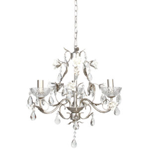 Φωτιστικό κρεμαστό 3 Χ Ε14 Φ50Χ50 εκ. Σαμπανί με κρύσταλλα και τριαντάφυλλα