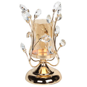 Διακοσμητικό μεταλλικό – κηροπήγιο Φ16Χ25 εκ. χρυσό με κρύσταλλα