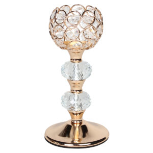 Κηροπήγιο μεταλλικό Φ10,5Χ21 εκ. χρυσό με κρύσταλλα