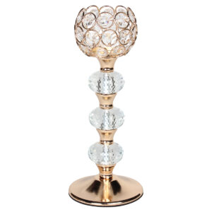 Κηροπήγιο μεταλλικό Φ10,5Χ26 εκ. χρυσό με κρύσταλλα