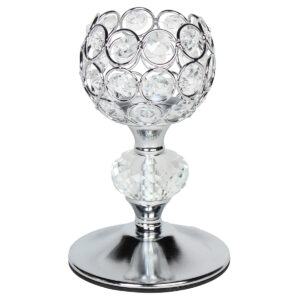 Κηροπήγιο μεταλλικό Φ10,5Χ16 εκ. ασημί με κρύσταλλα