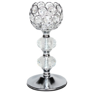 Κηροπήγιο μεταλλικό Φ10,5Χ21 εκ. ασημί με κρύσταλλα