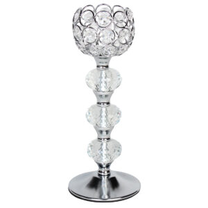 Κηροπήγιο μεταλλικό Φ10,5Χ26 εκ. ασημί με κρύσταλλα