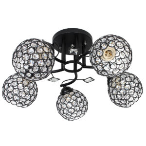 Φωτιστικό οροφής 5 Χ Ε27 Φ50Χ23 εκ. μαύρο με κρύσταλλα