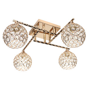 Φωτιστικό οροφής 4 Χ Ε27 52Χ52Χ21 εκ. χρυσό με κρύσταλλα