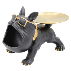 Διακοσμητικό polyresin 30Χ17Χ18 εκ. Σκύλος μαύρο χρυσό με μεταλλικό δίσκο