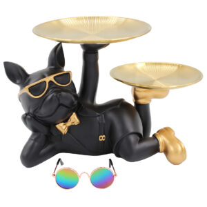 Διακοσμητικό polyresin 30Χ19Χ18 εκ. Σκύλος μαύρο χρυσό με μεταλλικούς δίσκους