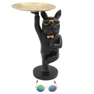 Διακοσμητικό polyresin 20Χ17Χ30 εκ. Σκύλος μαύρο χρυσό με μεταλλικό δίσκο