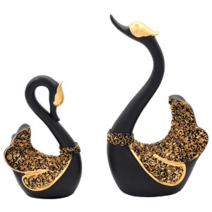 Διακοσμητικά polyresin τεμ 2 15Χ9Χ27 εκ. – 11Χ8Χ18 εκ. Κύκνοι μαύρο χρυσό