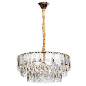 Φωτιστικό κρεμαστό μεταλλικό 9 Χ Ε14 Φ50Χ22 εκ. χρυσό με κρύσταλλα και δισκοσμητικά γυαλιά