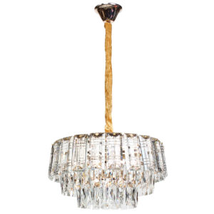 Φωτιστικό κρεμαστό μεταλλικό 6 Χ Ε14 Φ40Χ22 εκ. χρυσό με κρύσταλλα και δισκοσμητικά γυαλιά