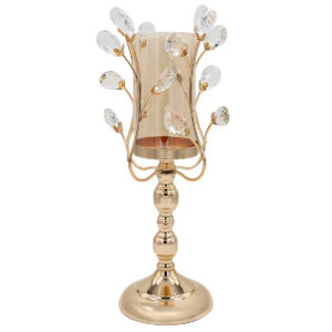 Διακοσμητικό μεταλλικό – κηροπήγιο Φ14Χ38 εκ. χρυσό με κρύσταλλα και γυαλί