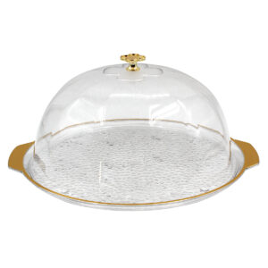 Τουρτιέρα – πιατέλα πλαστική με καπάκι 32Χ29Χ14 εκ. με χρυσό