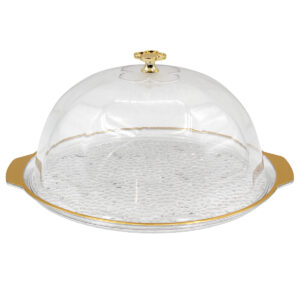 Τουρτιέρα – πιατέλα πλαστική με καπάκι 28Χ25,5Χ12 εκ. με χρυσό