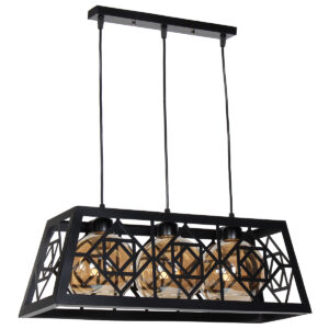 Φωτιστικό μεταλλικό κρεμαστό 3 Χ Ε27 60Χ20Χ20 εκ. Μαύρο με γυαλιά