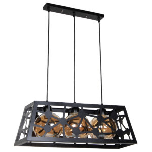 Φωτιστικό μεταλλικό κρεμαστό 3 Χ Ε27 60Χ20Χ20 εκ. Μαύρο με γυαλιά