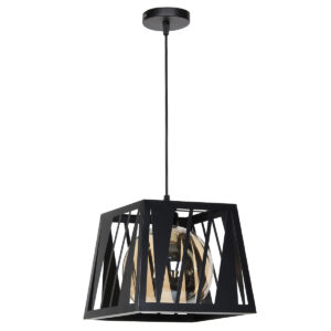 Φωτιστικό μεταλλικό κρεμαστό μονόφωτο Ε27 25Χ25Χ21-90 εκ. Μαύρο με γυαλί