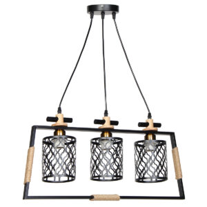 Φωτιστικό μεταλλικό κρεμαστό 3 Χ Ε27 70Χ12,5Χ31-90 εκ. Μαύρο με σχοινί