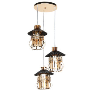 Φωτιστικό μεταλλικό κρεμαστό άνισο 3 Χ Ε27 Φ23 εκ. Μαύρο-Χρυσό με γυαλιά