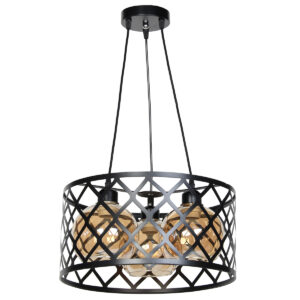 Φωτιστικό μεταλλικό κρεμαστό 3 Χ Ε27 Φ40Χ20-90 εκ. Μαύρο με γυαλιά