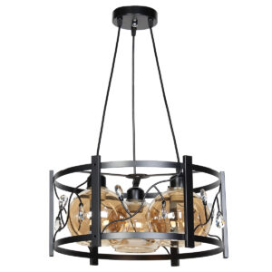 Φωτιστικό μεταλλικό κρεμαστό 3 Χ Ε27 Φ40Χ21-90 εκ. Μαύρο με γυαλιά και κρύσταλλα