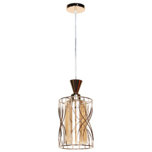 Φωτιστικό μεταλλικό κρεμαστό μονόφωτο Ε27 Φ15Χ28-90 εκ. Χρυσό με γυαλί