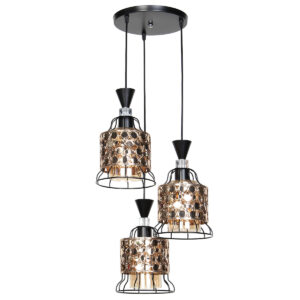 Φωτιστικό μεταλλικό κρεμαστό άνισο 3 Χ Ε27 Φ23 εκ. Μαύρο-Χρυσό με γυαλιά