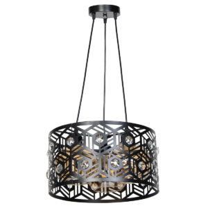 Φωτιστικό μεταλλικό κρεμαστό 3 Χ Ε27 Φ38Χ20 εκ. Μαύρο με γυαλιά και κρύσταλλα