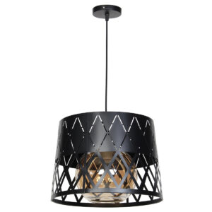 Φωτιστικό μεταλλικό κρεμαστό μονόφωτο Ε27 Φ35Χ25 εκ. Μαύρο με γυαλί