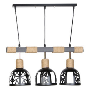 Φωτιστικό μεταλλικό κρεμαστό ράγα 3 Χ Ε27 59Χ16Χ27 εκ. Μαύρο με σχοινί