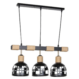 Φωτιστικό μεταλλικό κρεμαστό ράγα 3 Χ Ε27 58Χ16Χ28 εκ. Μαύρο με σχοινί