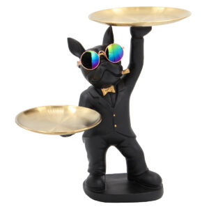 Διακοσμητικό polyresin 31Χ17Χ30 εκ. Σκύλος μαύρο χρυσό με μεταλλικούς δίσκους