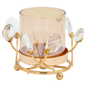 Κηροπήγιο μεταλλικό Φ13Χ10 εκ. Χρυσό με κρύσταλλα και μελί γυαλί