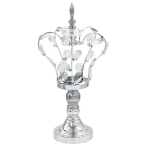 Διακοσμητικό μεταλλικό – κηροπήγιο Φ20Χ41 εκ. Κορώνα Ασημί με κρύσταλλα