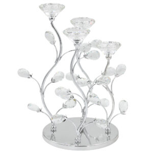 Διακοσμητικό μεταλλικό – κηροπήγιο 4 θέσεων Φ27Χ33 εκ. Ασημί με κρύσταλλα