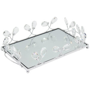 Διακοσμητικό – Δίσκος μεταλλικός 35Χ22Χ7 εκ. Ασημί με καθρέπτη και κρύσταλλα