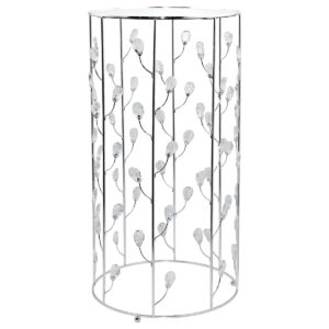 Τραπέζι σαλονιού μεταλλικό Φ35Χ70 εκ. Ασημί με κρύσταλλα και καθρέπτη