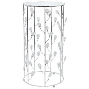 Τραπέζι σαλονιού μεταλλικό Φ30Χ60 εκ. Ασημί με κρύσταλλα και καθρέπτη