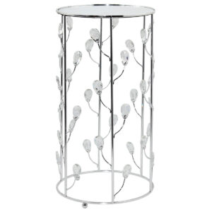 Τραπέζι σαλονιού μεταλλικό Φ25Χ50 εκ. Ασημί με κρύσταλλα και καθρέπτη